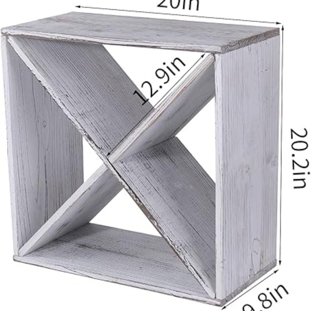 24-Bottle Wine Rack, Rustic Wooden Storage Cube, Weathered White - Picture 2 of 7